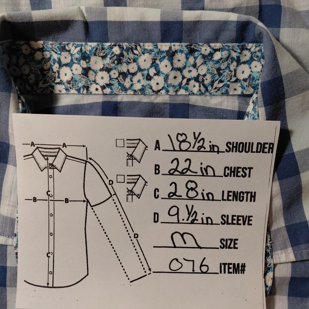 Kids Blue White Plaid Short Sleeve Button‎ Down Shirt Floral Trim Preppy M 15 - Picture 11 of 11